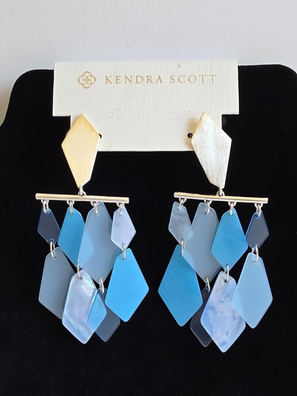 Kendra Scott Blue Geometric Chandelier Earrings Silver Statement Dangle